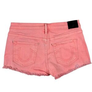 True Religion Low Rise Coral/Salmon Shorts Sz 29 Joey Cut Off Y2K Denim